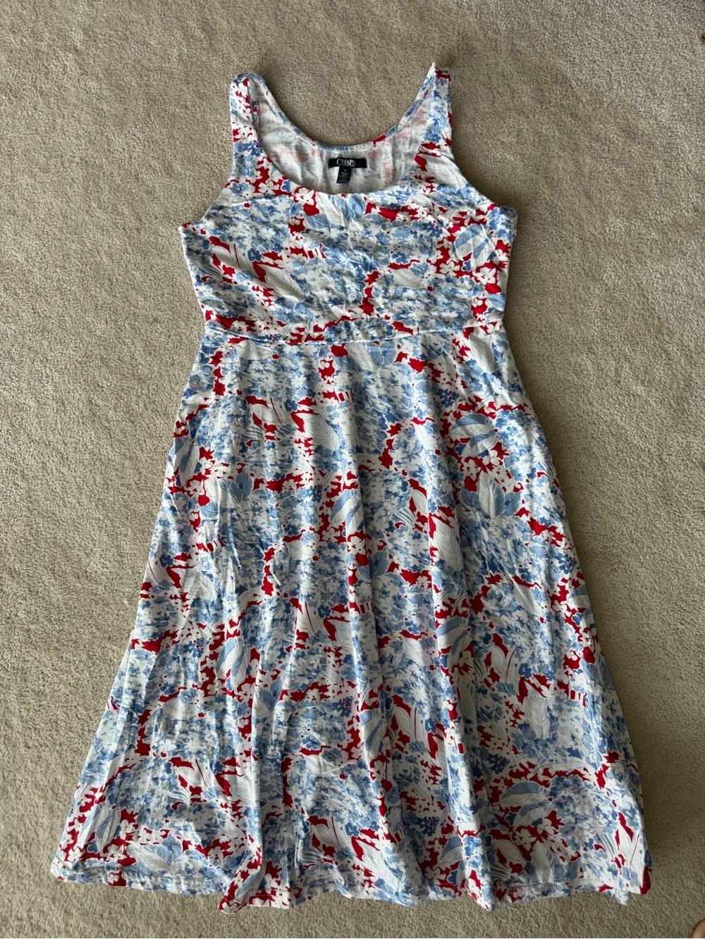 Chaps Red & Blue Floral Tank Dress
